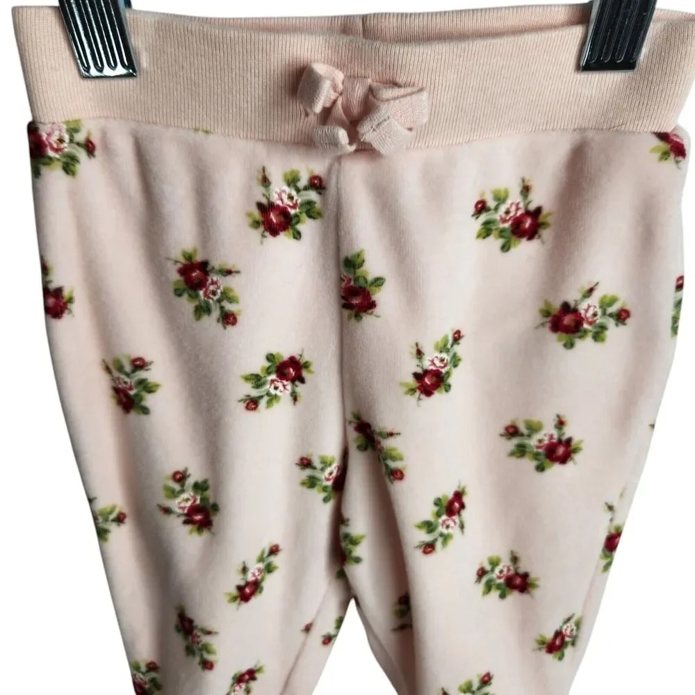 Ralph Lauren Infant Size 6 Months Velour Pull On Jogger Pants Pink Floral‎